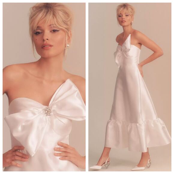 Hutch Dresses & Skirts - Hutch BHLDN Strapless White Bow Midi Dress Size 8 Modern Bridal Statement Gown
